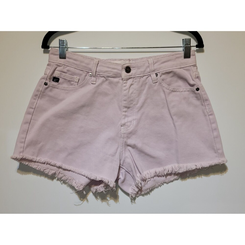 KanCan Light Purple Lavender High Rise Distressed Denim Shorts Size M Frayed Hem